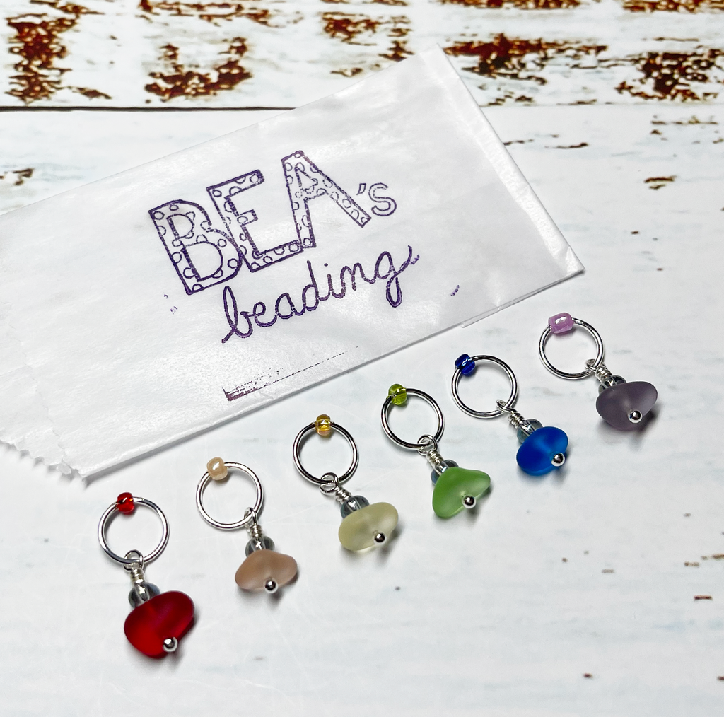 Bea's Beading Cortez Sea Glass Handmade Knitting Stitch Markers