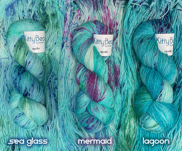 Apollo: Superwash Merino Nylon Lurex | KittyBea by the Sea | Hand-Dyed Knitting Crochet Yarn