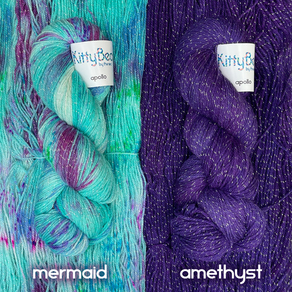 Apollo: Superwash Merino Nylon Lurex | KittyBea by the Sea | Hand-Dyed Knitting Crochet Yarn